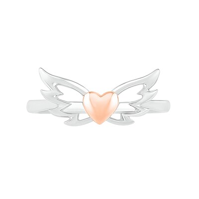 Open Wings with Heart Accent Ring in 10K Two-Tone Gold