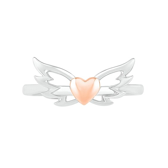 Open Wings with Heart Accent Ring in 10K Two-Tone Gold