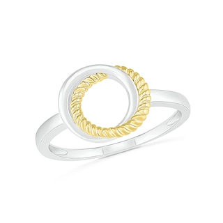 Polished and Rope-Textured Interlocking Circles Ring in 10K Two-Tone Gold