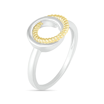 Polished and Rope-Textured Interlocking Circles Ring in 10K Two-Tone Gold