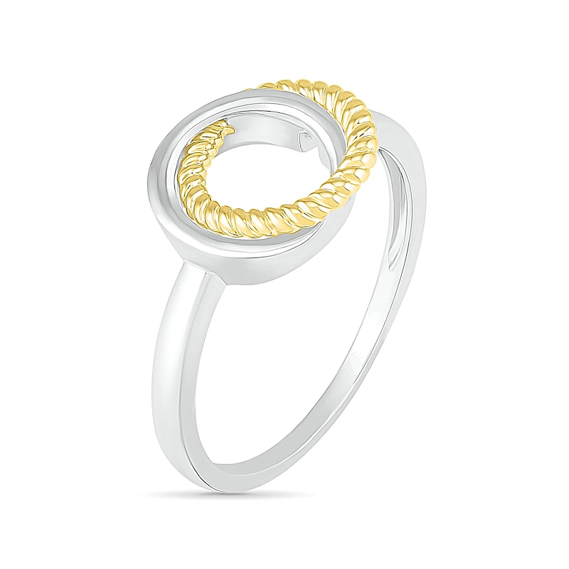 Polished and Rope-Textured Interlocking Circles Ring in 10K Two-Tone Gold
