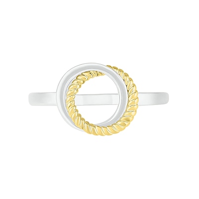 Polished and Rope-Textured Interlocking Circles Ring in 10K Two-Tone Gold