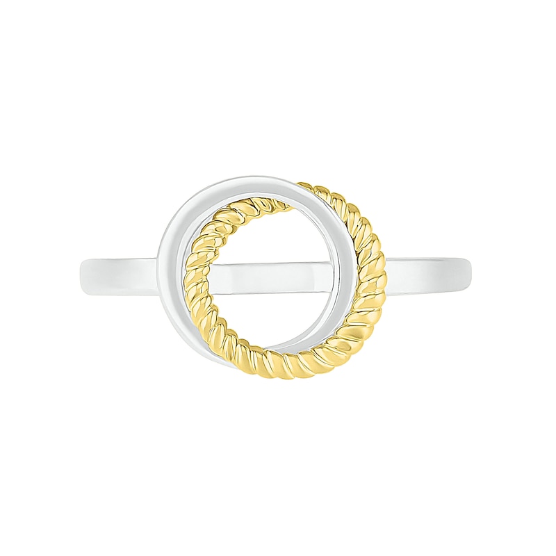 Polished and Rope-Textured Interlocking Circles Ring in 10K Two-Tone Gold
