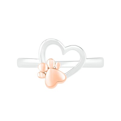 Paw Print Heart Outline Ring in 10K Two-Tone Gold