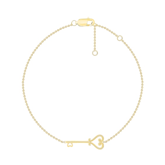 Sideways Heart-Top Key Bracelet in 10K Gold - 7.5"