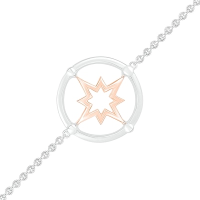 Eight-Point Star Circle Frame Bracelet in 10K Two-Tone Gold - 7.5"