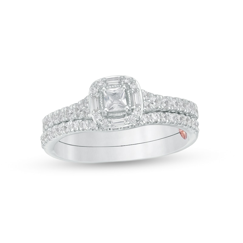 Perfect Fit 0.60 CT. T.W. Princess-Cut Diamond Frame Vintage-Style Bridal Set in 10K White Gold