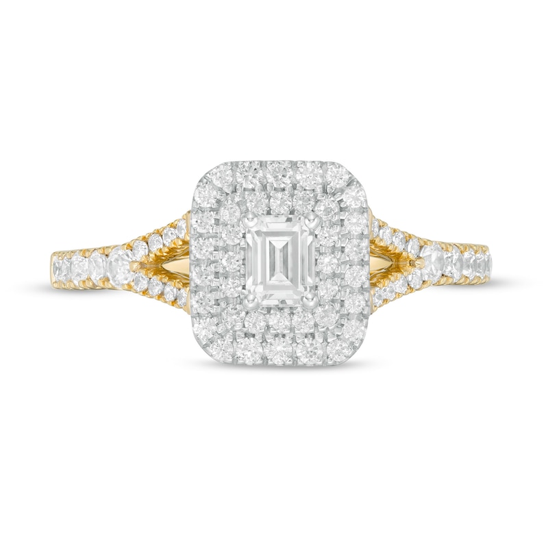 0.75 CT. T.W. Emerald-Cut Diamond Double Frame Split Shank Engagement Ring in 14K Two-Tone Gold|Peoples Jewellers