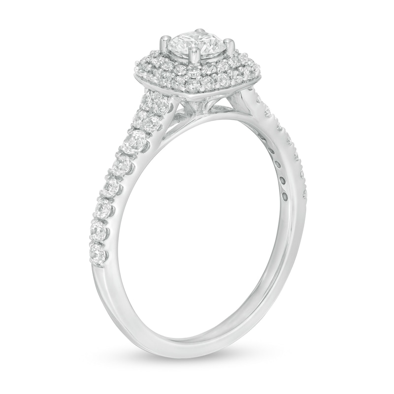 0.95 CT. T.W. Diamond Double Cushion Frame Engagement Ring in 14K White Gold