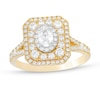 0.95 CT. T.W. Oval Diamond Cushion Frame Engagement Ring in 14K Gold