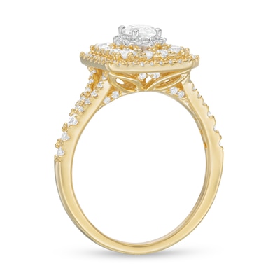 0.95 CT. T.W. Oval Diamond Cushion Frame Engagement Ring in 14K Gold