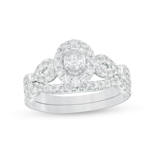 1.00 CT. T.W. Oval Diamond Frame Bridal Set in 14K White Gold