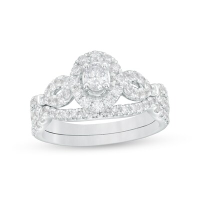 1.00 CT. T.W. Oval Diamond Frame Bridal Set in 14K White Gold