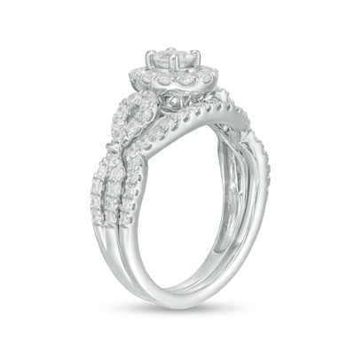 1.00 CT. T.W. Oval Diamond Frame Bridal Set in 14K White Gold