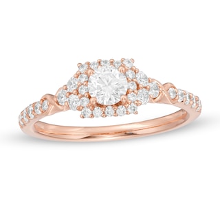 0.82 CT. T.W. Diamond Square Frame Tri-Sides Engagement Ring in 14K Rose Gold