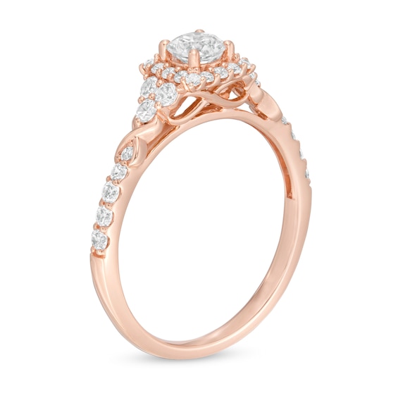 0.82 CT. T.W. Diamond Square Frame Tri-Sides Engagement Ring in 14K Rose Gold