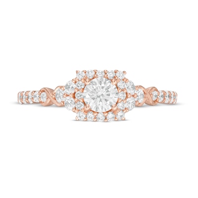 0.82 CT. T.W. Diamond Square Frame Tri-Sides Engagement Ring in 14K Rose Gold