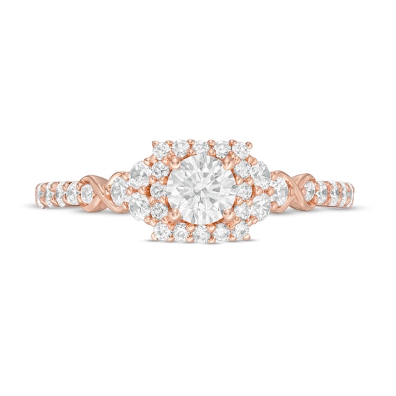 0.82 CT. T.W. Diamond Square Frame Tri-Sides Engagement Ring in 14K Rose Gold