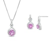 Thumbnail Image 0 of Lab-Created Pink and White Sapphire Infinity Drop Pendant and Drop Earrings Set in Sterling Silver
