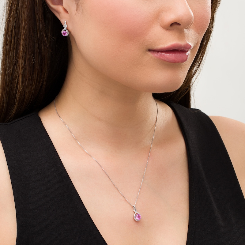 Lab-Created Pink and White Sapphire Infinity Drop Pendant and Drop Earrings Set in Sterling Silver