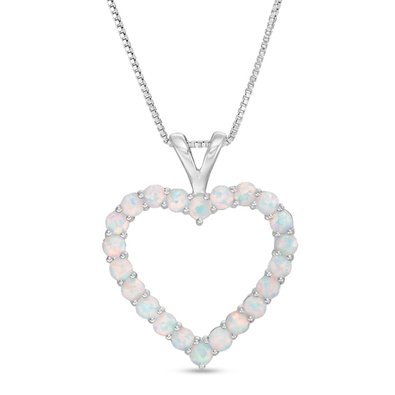 Lab-Created Opal Heart Outline Pendant in Sterling Silver