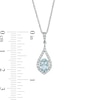 Oval Aquamarine and Lab-Created White Sapphire Teardrop Pendant in Sterling Silver