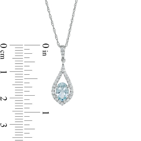 Oval Aquamarine and Lab-Created White Sapphire Teardrop Pendant in Sterling Silver