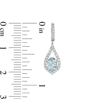 Oval Aquamarine and Lab-Created White Sapphire Teardrop Earrings in Sterling Silver