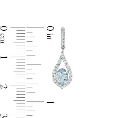 Oval Aquamarine and Lab-Created White Sapphire Teardrop Earrings in Sterling Silver