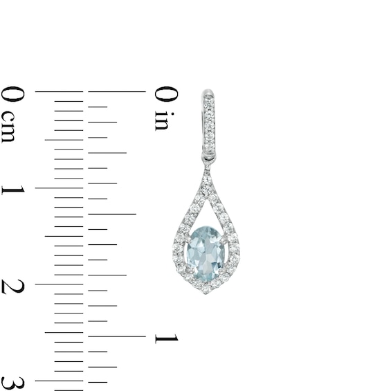 Oval Aquamarine and Lab-Created White Sapphire Teardrop Earrings in Sterling Silver