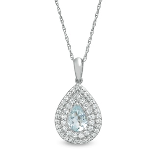 Pear-Shaped Aquamarine and Lab-Created White Sapphire Double Frame Teardrop Pendant in Sterling Silver