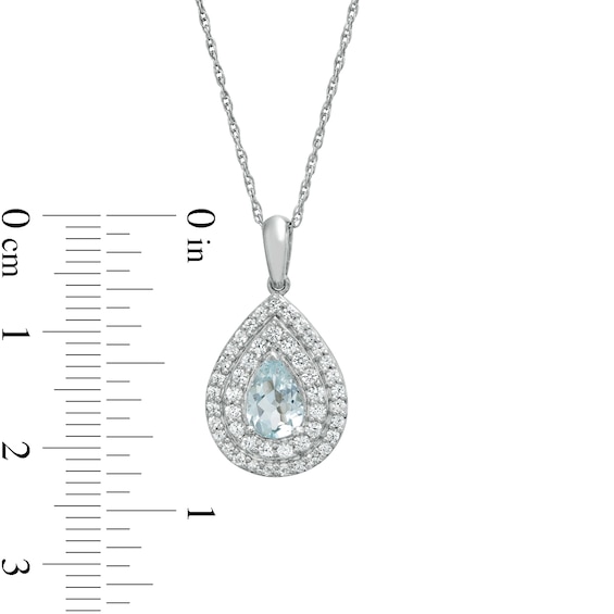 Pear-Shaped Aquamarine and Lab-Created White Sapphire Double Frame Teardrop Pendant in Sterling Silver