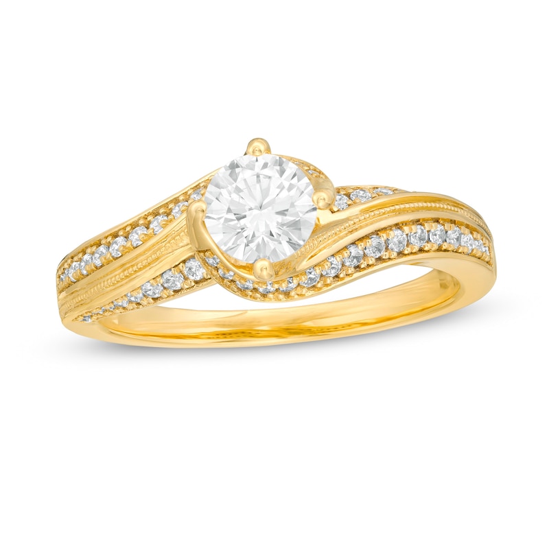 Main Image 1 of 0.81 CT. T.W. Diamond Bypass Vintage-Style Engagement Ring in 14K Gold