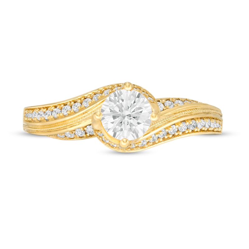 Main Image 4 of 0.81 CT. T.W. Diamond Bypass Vintage-Style Engagement Ring in 14K Gold