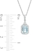 Thumbnail Image 2 of Emerald-Cut Aquamarine and Lab-Created White Sapphire Octagonal Frame Tri-Top Drop Pendant in Sterling Silver