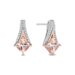 Enchanted Disney Aurora Princess-Cut Morganite and 0.09 CT. T.W. Diamond Earrings in Sterling Silver and 10K Rose Gold