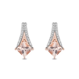 Enchanted Disney Aurora Princess-Cut Morganite and 0.09 CT. T.W. Diamond Earrings in Sterling Silver and 10K Rose Gold