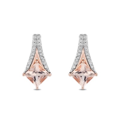 Enchanted Disney Aurora Princess-Cut Morganite and 0.09 CT. T.W. Diamond Earrings in Sterling Silver and 10K Rose Gold