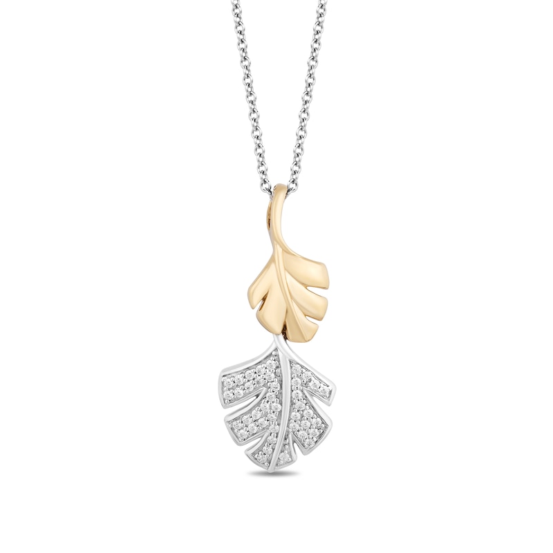 Enchanted Disney Moana 0.145 CT. T.W. Diamond Double Leaf Pendant in Sterling Silver and 10K Gold - 19"|Peoples Jewellers