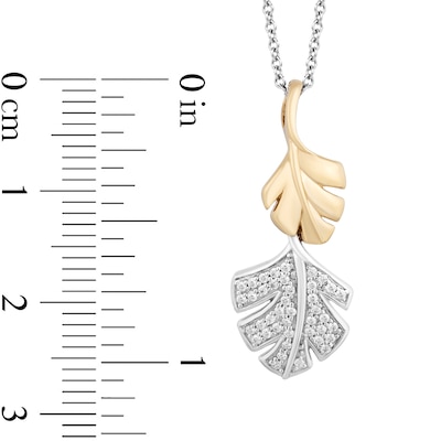 Enchanted Disney Moana 0.145 CT. T.W. Diamond Double Leaf Pendant in Sterling Silver and 10K Gold - 19"