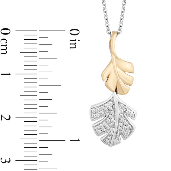 Enchanted Disney Moana 0.145 CT. T.W. Diamond Double Leaf Pendant in Sterling Silver and 10K Gold - 19"