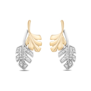 Enchanted Disney Moana 0.145 CT. T.W. Diamond Double Leaf Stud Earrings in Sterling Silver and 10K Gold