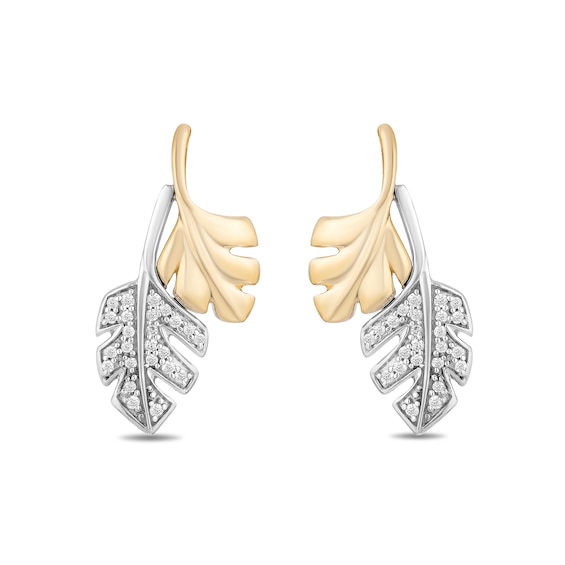 Enchanted Disney Moana 0.145 CT. T.W. Diamond Double Leaf Stud Earrings in Sterling Silver and 10K Gold