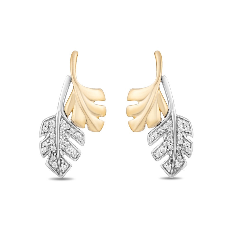 Enchanted Disney Moana 0.145 CT. T.W. Diamond Double Leaf Stud Earrings in Sterling Silver and 10K Gold|Peoples Jewellers