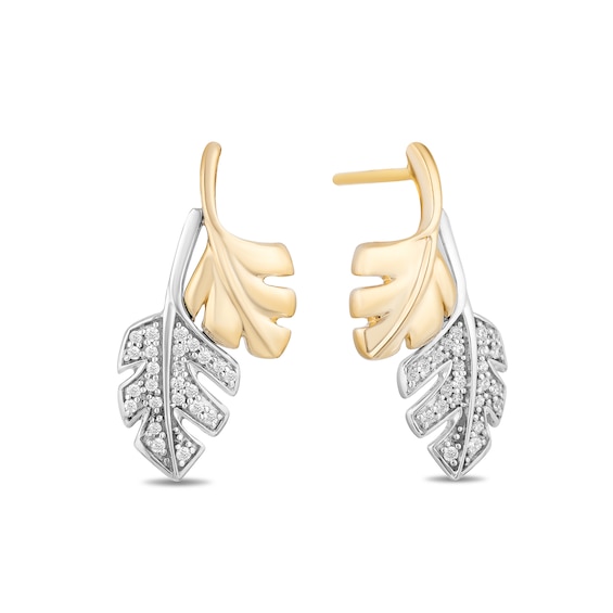 Enchanted Disney Moana 0.145 CT. T.W. Diamond Double Leaf Stud Earrings in Sterling Silver and 10K Gold