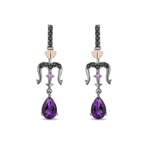 Enchanted Disney Villains Ursula Amethyst and 0.145 CT. T.W. Black Diamond Drop Earrings in Sterling Silver