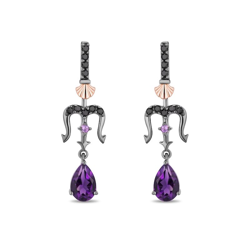 Enchanted Disney Villains Ursula Amethyst and 0.145 CT. T.W. Black Diamond Drop Earrings in Sterling Silver