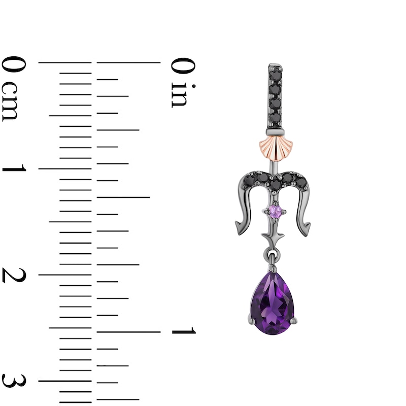 Enchanted Disney Villains Ursula Amethyst and 0.145 CT. T.W. Black Diamond Drop Earrings in Sterling Silver