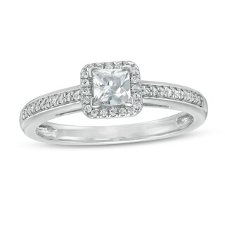 0.45 CT. T.W. Princess-Cut Diamond Cushion Frame Engagement Ring in 10K White Gold