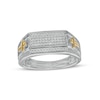 Thumbnail Image 0 of Men's 0.16 CT. T.W. Diamond Multi-Row Rectangle-Top with Cross Side Accent Stepped Edge Ring in 10K Two-Tone Ring